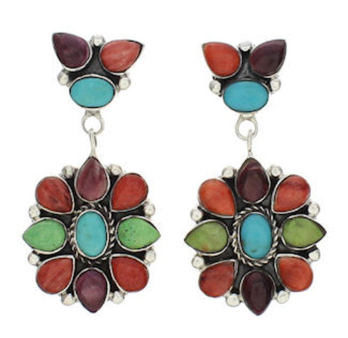 Multicolor Southwestern Sterling Silver Earrings EX32540